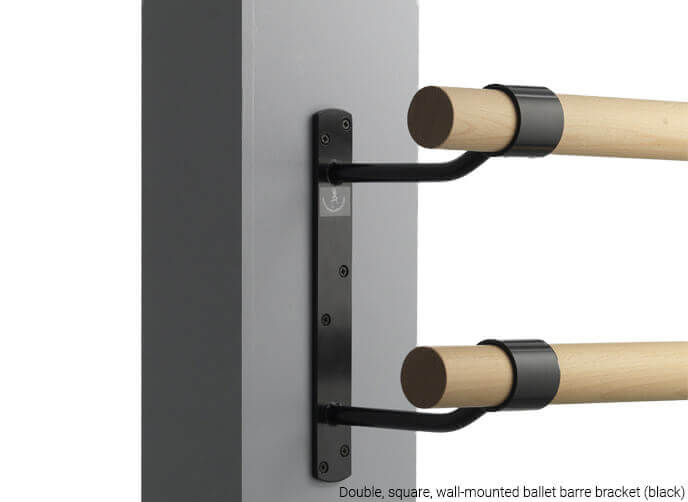 Double, square, wall-mounted ballet barre bracket